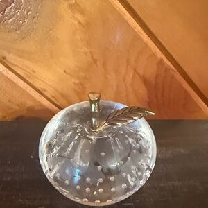 Clear Glass Apple Paperweight with Gold Stem